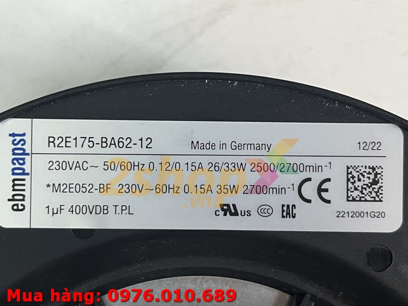 Quạt EBMPAPST R2E175-BA62-12, 230VAC, 175mm