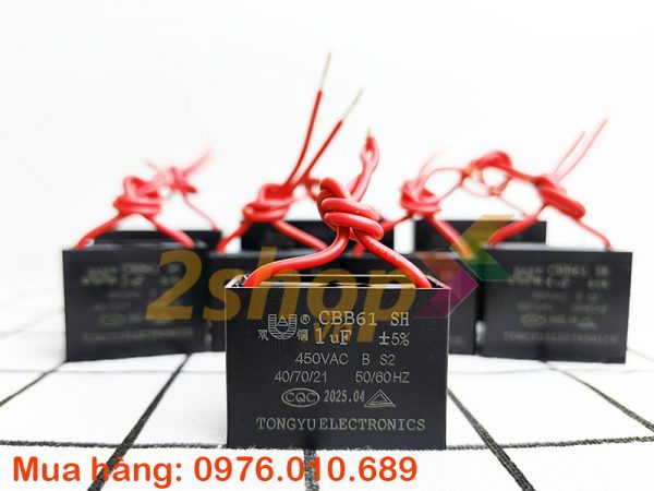 Tụ điện CBB61 1uF, 450VAC Dây cắm