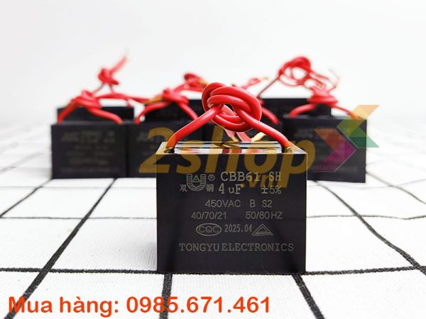 Tụ điện CBB61 4uF, 450VAC Dây cắm
