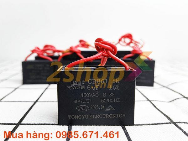 Tụ điện CBB61 6uF, 450VAC Dây cắm