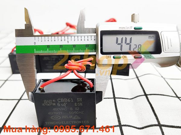 Tụ điện CBB61 6uF, 450VAC Dây cắm