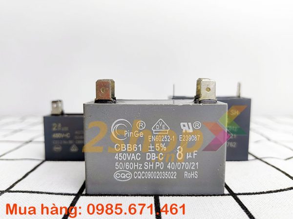 Tụ điện CBB61 8uF, 450VAC Giắc cắm