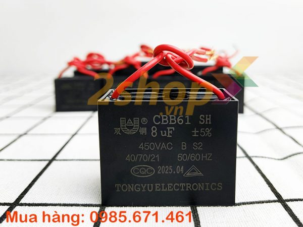 Tụ điện CBB61 8uF, 450VAC Dây cắm