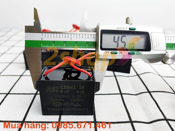 Tụ điện CBB61 8uF, 450VAC Dây cắm