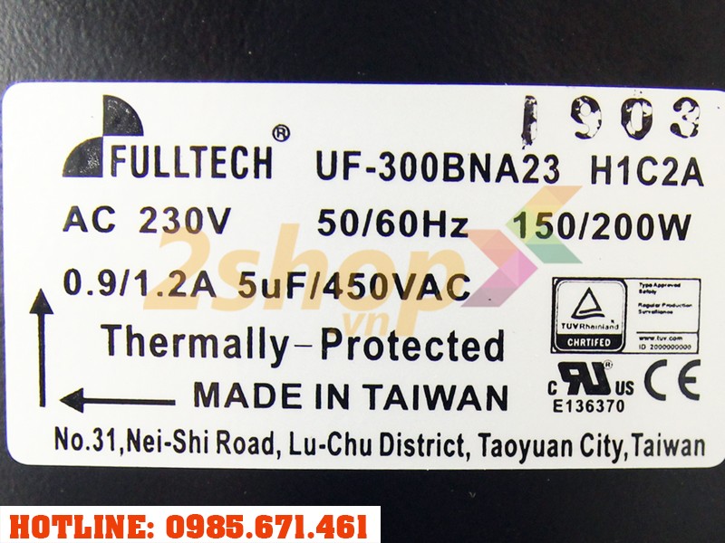 Quạt FULLTECH UF-300BNA23H1C2A, 230VAC, 398x98mm