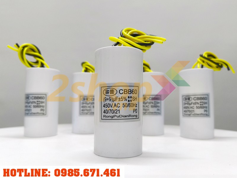 Tụ điện CBB60 9+9uF, 450VAC Dây cắm