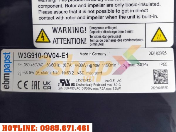 QUẠT EBMPAPST W3G910-OV04-E1, 400VAC, 910mm