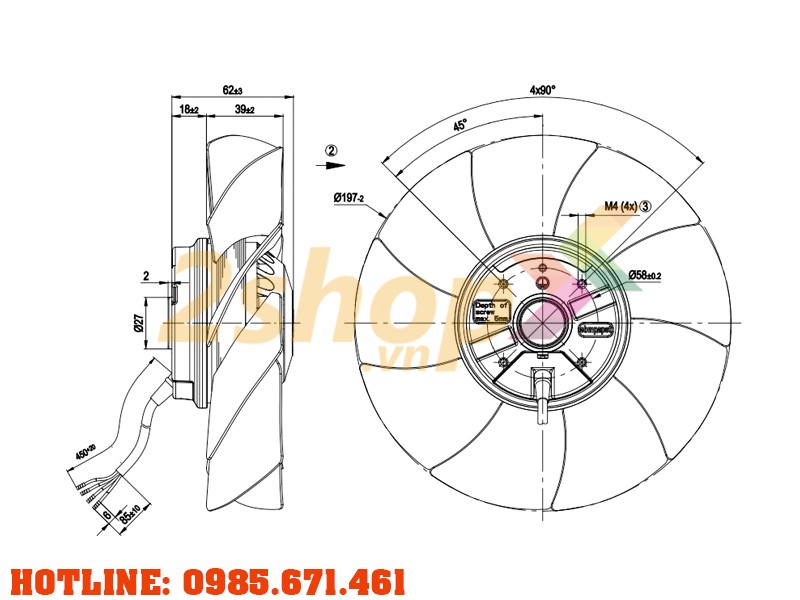 Quạt EBMPAPST A2E200-AI38-01, 230VAC, 200mm
