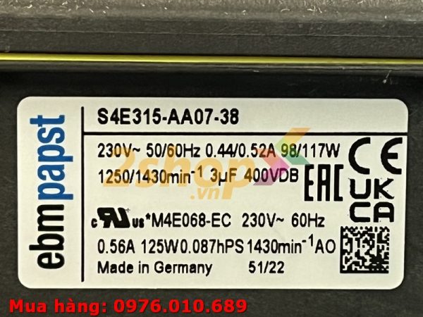 Quạt EBMPAPST S4E315-AA07-38, 230VAC, 315mm