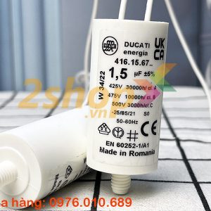 Tụ điện DUCATI CBB60 1.5uF, 425/475/500VAC Dây cắm có ốc bắt