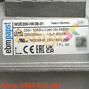 Quạt EBMPAPST W2E200-HK38-01, 230V, 225x225x80mm